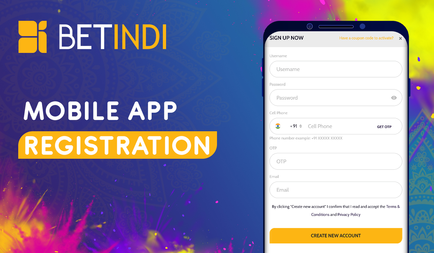 How to create a new account in the Betindi app 